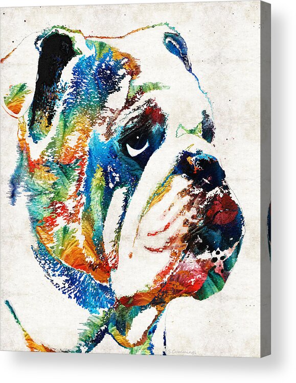 Dog Acrylic Print featuring the painting Bulldog Pop Art - How Bout A Kiss - By Sharon Cummings by Sharon Cummings