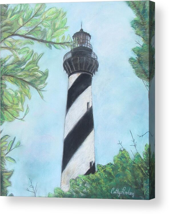 Lighthouse Acrylic Print featuring the pastel Cape Hatteras Light by Cathy Lindsey