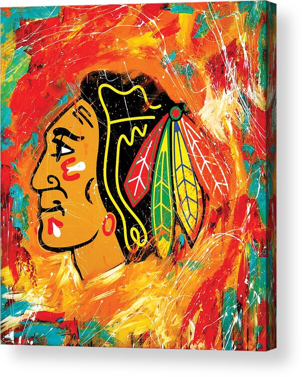Sports Acrylic Print featuring the painting Chicago Blackhawks logo by Elliott Aaron From