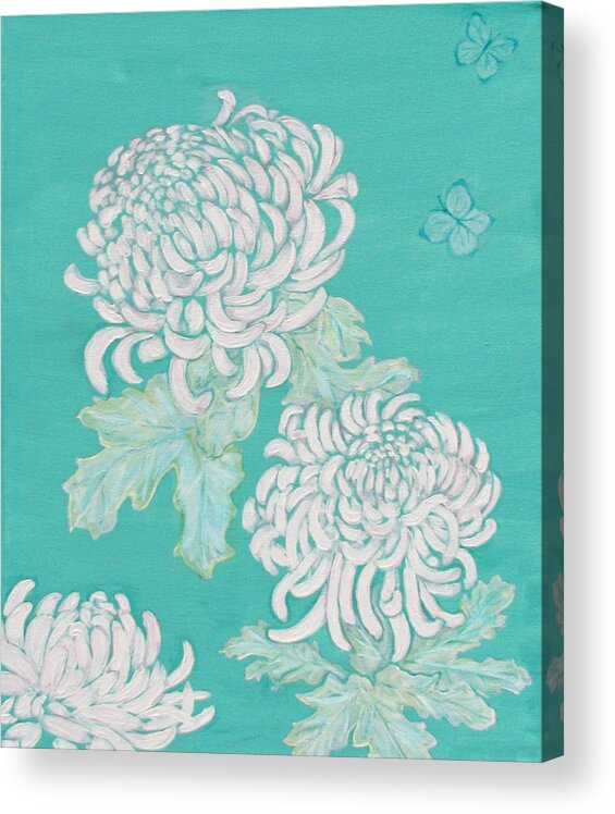 Flowers Acrylic Print featuring the painting Chrysanthemums and Butterflies by Stephanie Grant