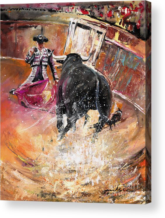 Bullfight Acrylic Print featuring the painting Come if You Dare by Miki De Goodaboom