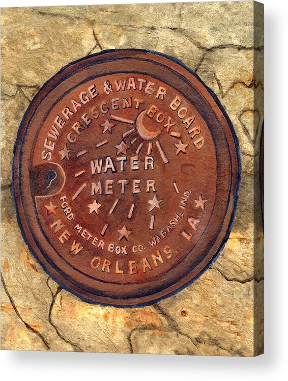 New Orleans Acrylic Print featuring the painting Crescent City Water Meter by Elaine Hodges