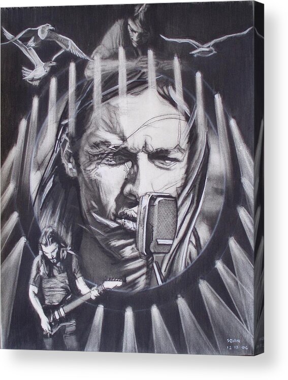 Charcoal Pencil On Paper Acrylic Print featuring the drawing David Gilmour Of Pink Floyd - Echoes by Sean Connolly