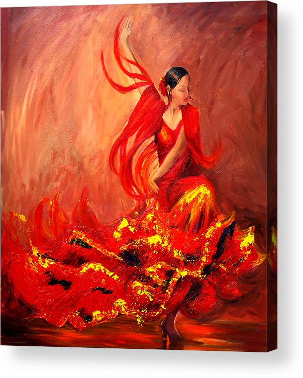 Flamenco Dancer Acrylic Print featuring the painting Fire of Life Flamenco by Sheri Chakamian
