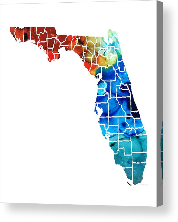 Florida Acrylic Print featuring the painting Florida - Map by Counties Sharon Cummings Art by Sharon Cummings