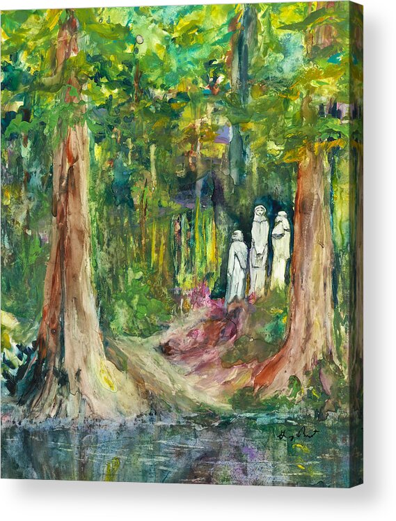 Landscape Acrylic Print featuring the painting Forrest Sentinels by Gary DeBroekert