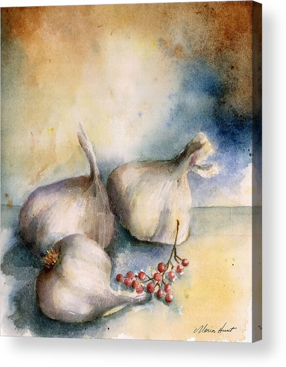 Still Life Acrylic Print featuring the painting Garlic with Peppercorns 2 by Maria Hunt