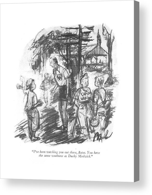 111333 Pba Perry Barlow Camp Counselor To Little Boy. Activity Athletics Baseball Boy Camp Coaching Counselor Game Little National Pastime Problems Recreation Recreational Seasonal Seasons Sport Sports Summer Summertime Acrylic Print featuring the drawing I've Been Watching by Perry Barlow