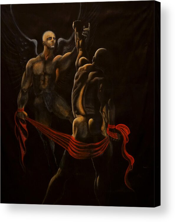 Giorgio Acrylic Print featuring the painting Jacob wrestling with the Angel by Giorgio Tuscani