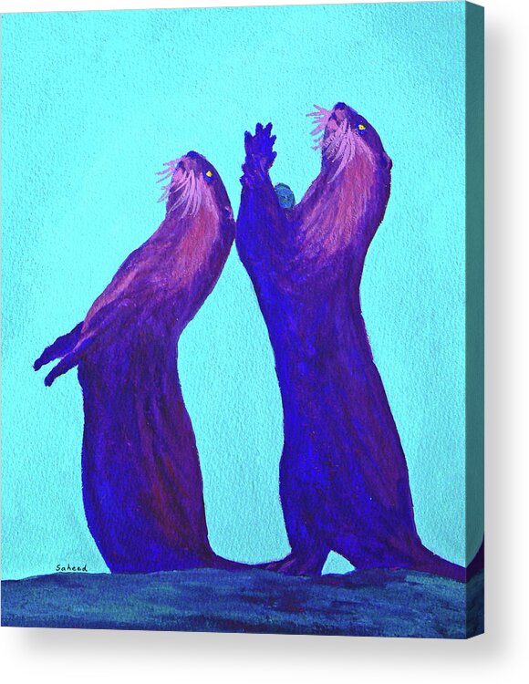 Otter Acrylic Print featuring the painting Lunchtime by Margaret Saheed