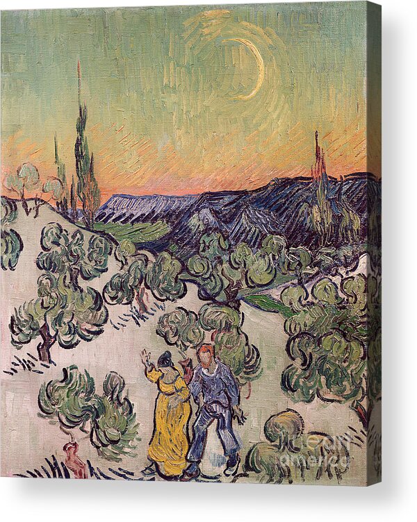 La Promenade Acrylic Print featuring the painting Moonlit Landscape by Vincent Van Gogh