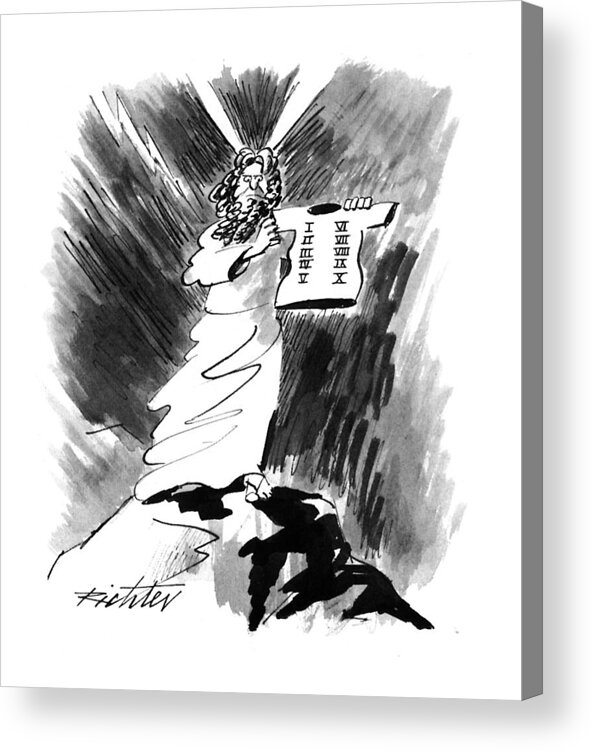 (moses Selling The Ten Commandment T-shirt.)
Religion Acrylic Print featuring the drawing New Yorker September 19th, 1994 by Mischa Richter