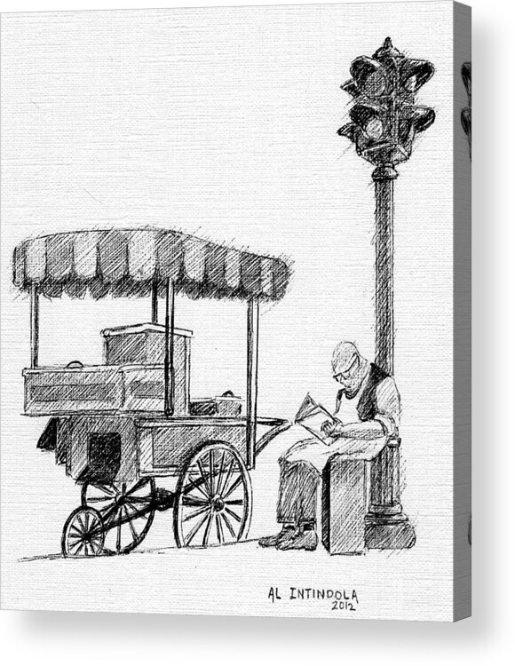 Push Cart Acrylic Print featuring the drawing Old Pushcart by Al Intindola