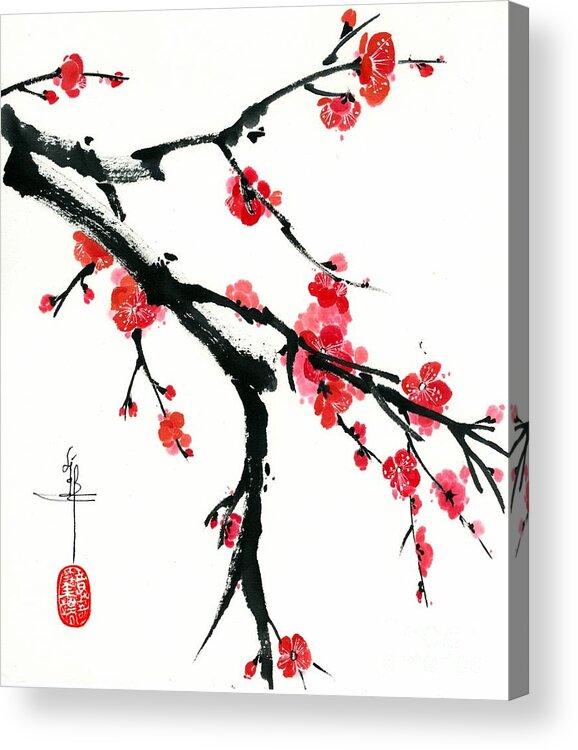 Plum Blossoms Acrylic Print featuring the painting Plum Branch by Linda Smith