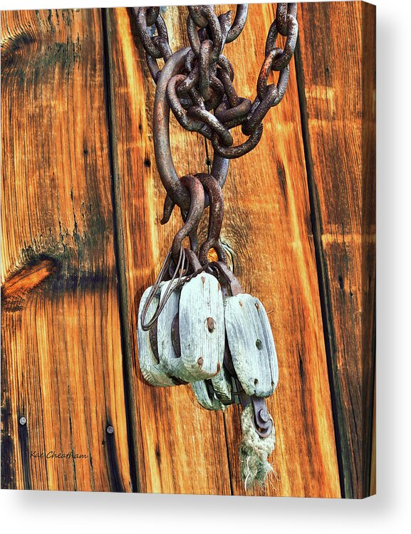 Iron Hooks Acrylic Print featuring the photograph Pulley Hooks and Chain by Kae Cheatham