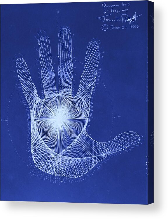 Hand Acrylic Print featuring the drawing Quantum Hand Through My Eyes by Jason Padgett