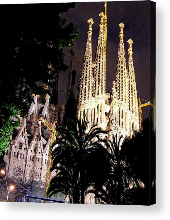Sagrada Familia Acrylic Print featuring the photograph Sagrada Familia Night Scene by Jacqueline M Lewis