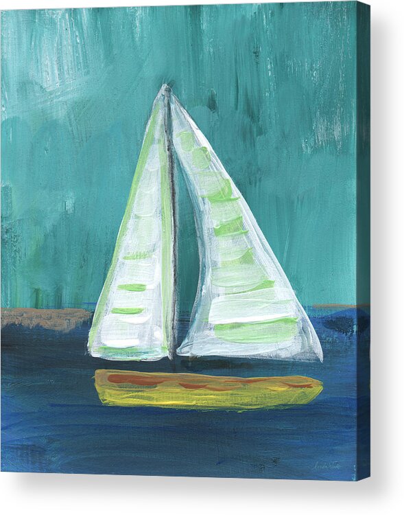 Boat Acrylic Print featuring the painting Set Free- Sailboat Painting by Linda Woods
