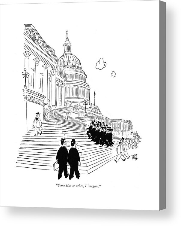 113593 Rda Robert J. Day Identical-looking Men Walking Up Capitol Steps. Campaign Campaigning Candidate Capitol Civil Election Government Identical-looking Men Of?cial Platform Political Politicians Politics Steps Walking Washington Acrylic Print featuring the drawing Some Bloc Or Other by Robert J. Day