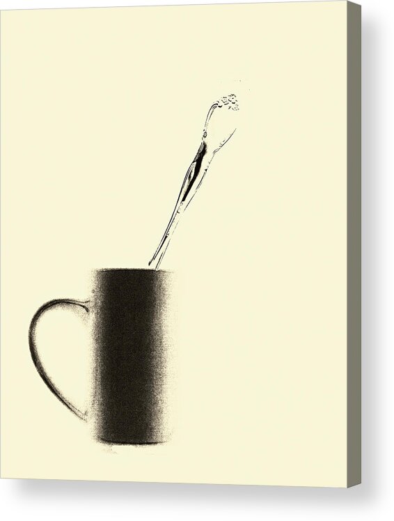 Coffee Acrylic Print featuring the mixed media Spoon with cup by Bob RL Evans