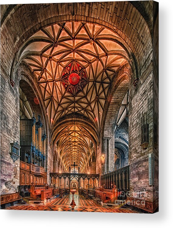 Abbey Cathedral Church Medieval Hdr Gloucestershire Uk England Arches Candles Gothic Acrylic Print featuring the photograph Tewkesbury Abbey IIII by Jack Torcello