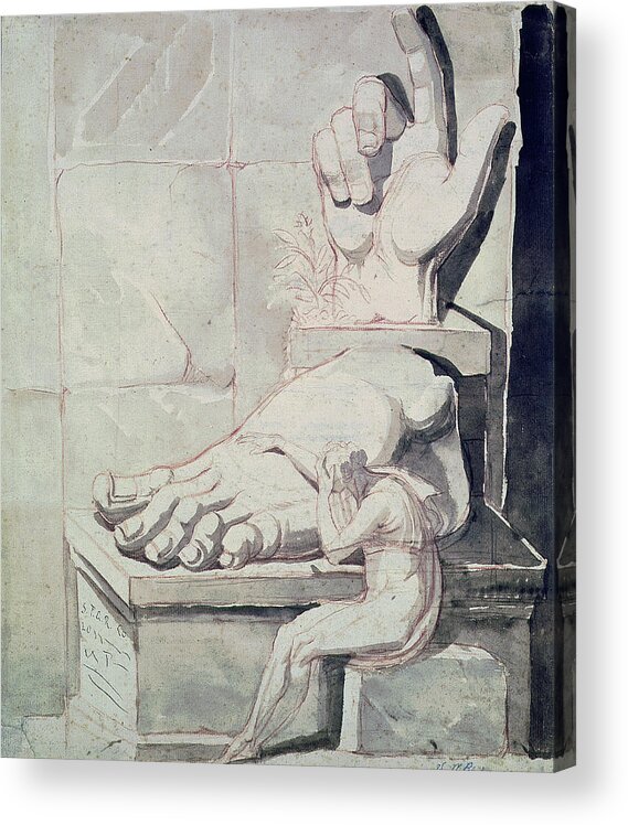 Drawing Acrylic Print featuring the photograph The Artist In Despair Over The Magnitude Of Antique Fragments Right Hand And Left Foot by Henry Fuseli