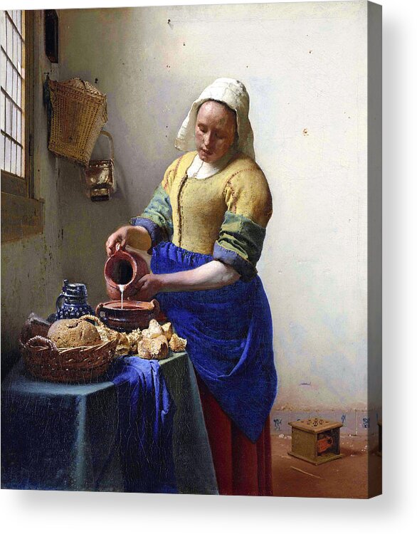 Milkmaid Acrylic Print featuring the painting The Milkmaid Johannes Vermeer by Johannes Vermeer