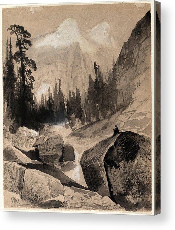 Thomas Moran Acrylic Print featuring the drawing The North Dome Yosemite California by Thomas Moran