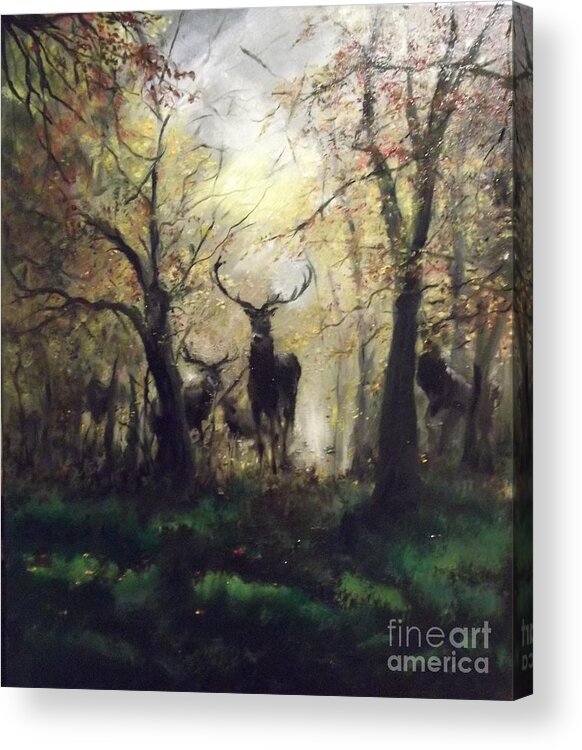 Stags Acrylic Print featuring the painting The sound of silence by Lizzy Forrester