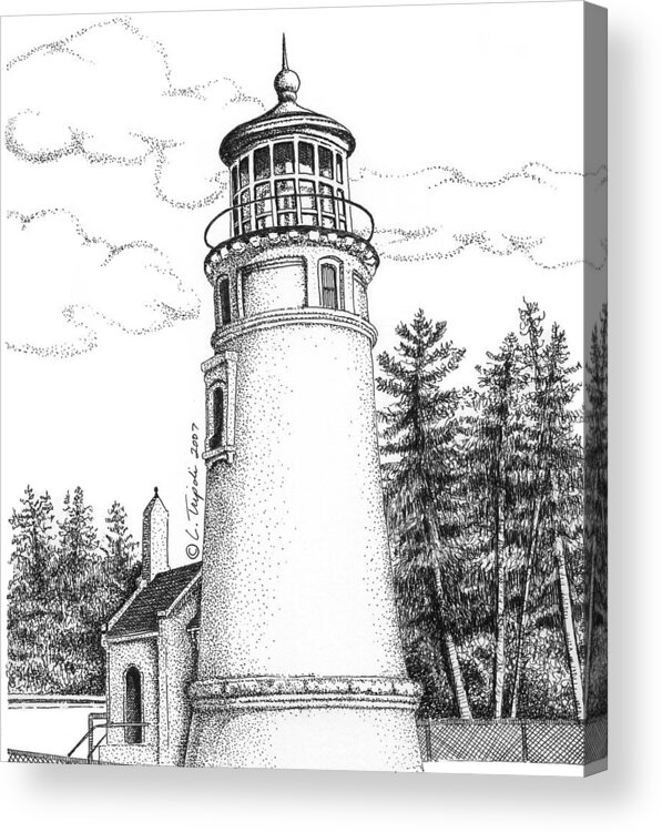 Lighthouse Acrylic Print featuring the drawing Umpqua River Lighthouse by Lawrence Tripoli