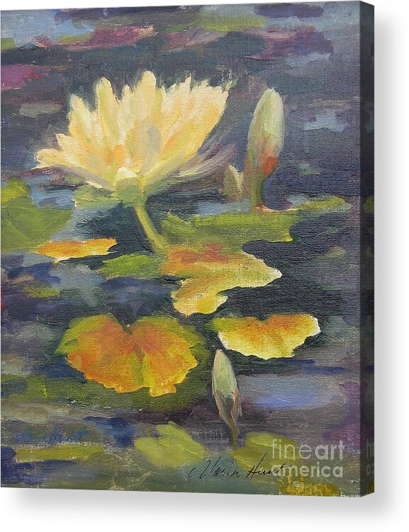 Floral Acrylic Print featuring the painting Water Lily in the Fountain by Maria Hunt