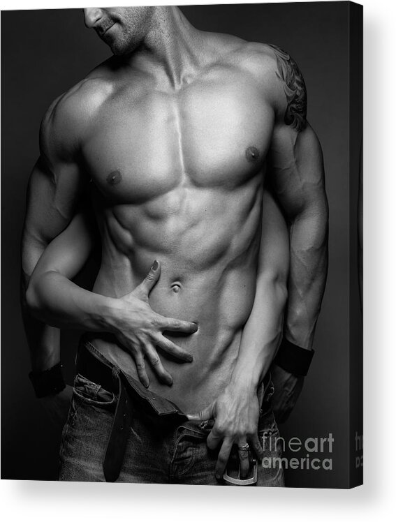 Woman Hands Touching Muscular Man S Body Acrylic Print By Maxim Images