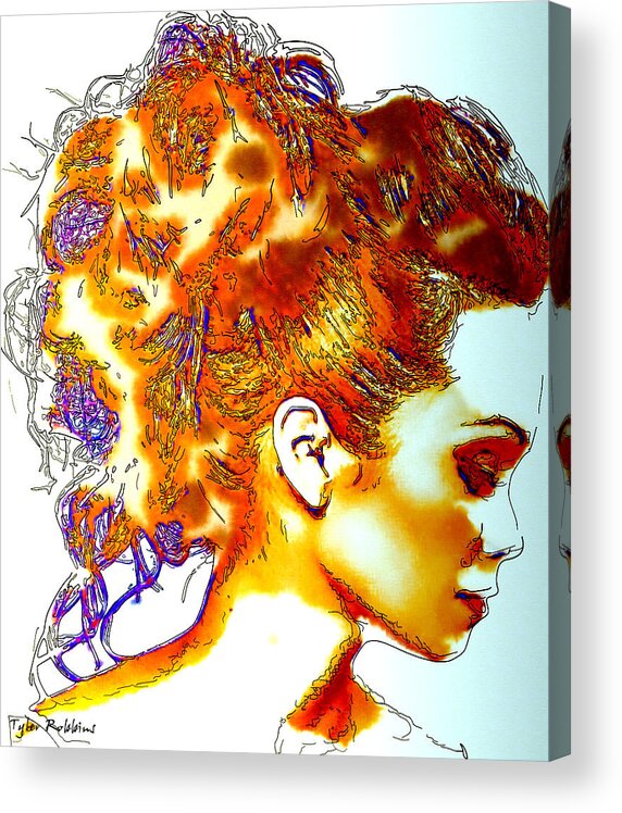Woman Acrylic Print featuring the mixed media Lines of a Beautiful Profile by Tyler Robbins