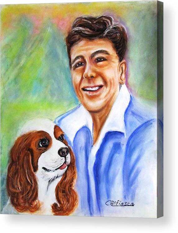 Ronald Reagan Acrylic Print featuring the painting A Young Ronald Reagan by Carol Allen Anfinsen