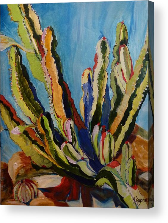 Acrylic On Canvas Acrylic Print featuring the painting Cactus in the Sun by Suzanne Willis