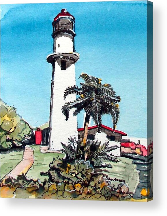Lighthouse Acrylic Print featuring the painting Lighthouse At Diamond Head by Terry Banderas