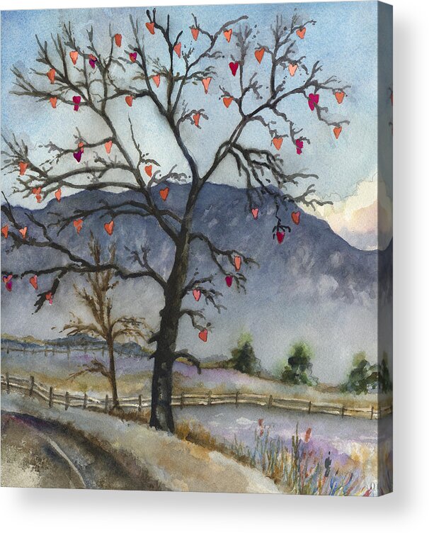 Bare Tree Painting Acrylic Print featuring the painting Love Warms Even the Coldest Day by Anne Gifford