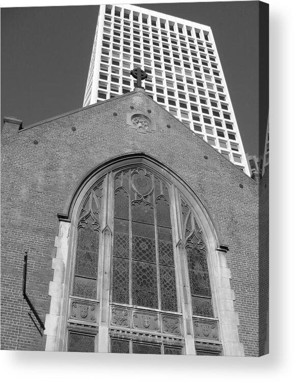 St Marks Lutheran Church Acrylic Print featuring the photograph Vintage and Modern - San Francisco BW 2009 by Connie Fox