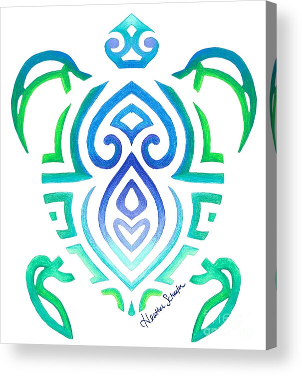 Turtle Acrylic Print featuring the drawing Tribal Turtle by Heather Schaefer