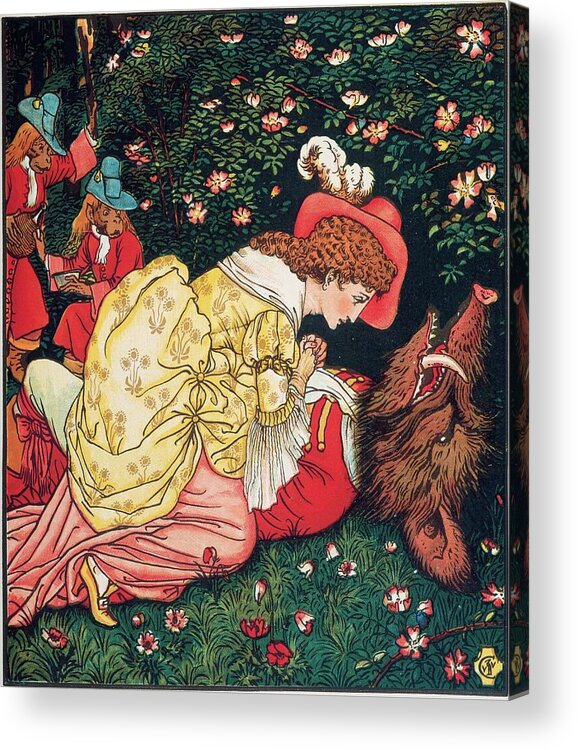 Walter Crane Acrylic Print featuring the relief Beauty and the Beast, from circa 1901 by Walter Crane