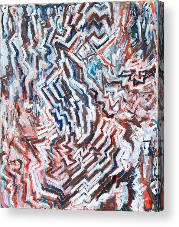 Abstract White Red Brown Blue Layered Pattern Acrylic Print featuring the painting Heart Of Slate by Joan De Bot