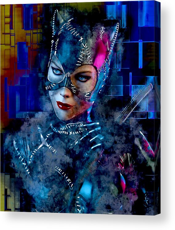 Michelle Pfeiffer Acrylic Print featuring the mixed media Catwoman #10 by Marvin Blaine
