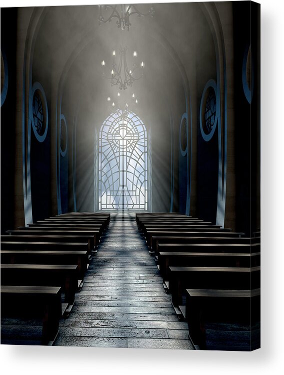 Church Acrylic Print featuring the digital art Stained Glass Window Church #18 by Allan Swart