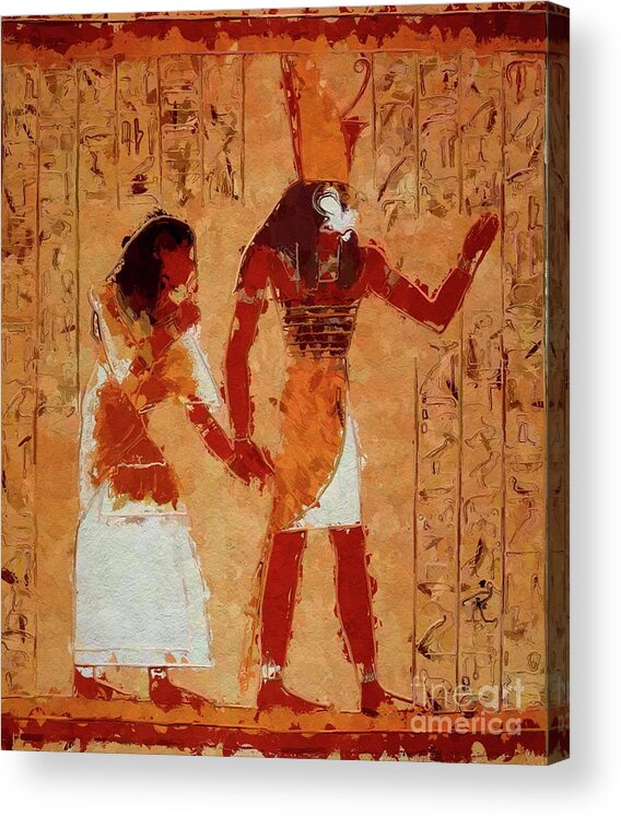 Egypt Acrylic Print featuring the painting Horus, Egyptian God by Mary Bassett #2 by Esoterica Art Agency