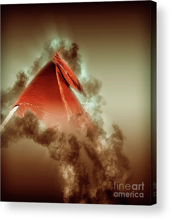Red Acrylic Print featuring the photograph Red flag on black background #4 by Humourous Quotes