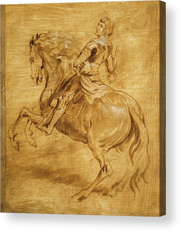 Horse Acrylic Print featuring the painting A Man Riding a Horse by Anthony van Dyck