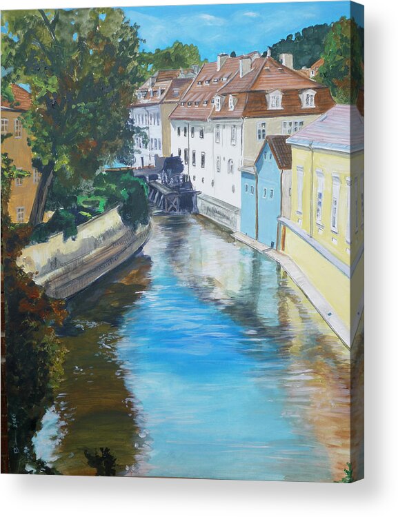 Prague Acrylic Print featuring the painting A Scene in Prague 2 by Bryan Bustard