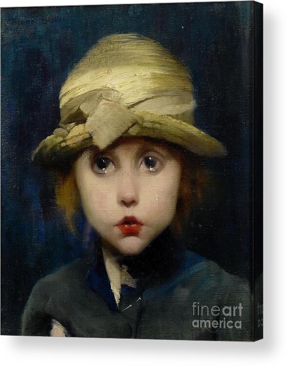 Marianne Stokes - A Tearful Child. Little Girl Acrylic Print featuring the painting A Tearful Child by MotionAge Designs