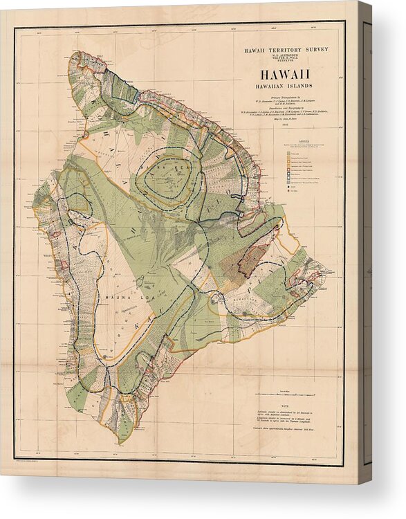 Antique Map Of Hawaiian Islands Acrylic Print featuring the drawing Antique Maps - Old Cartographic maps - Antique Map of Hawaiian Islands, Hawaii, 1901 by Studio Grafiikka