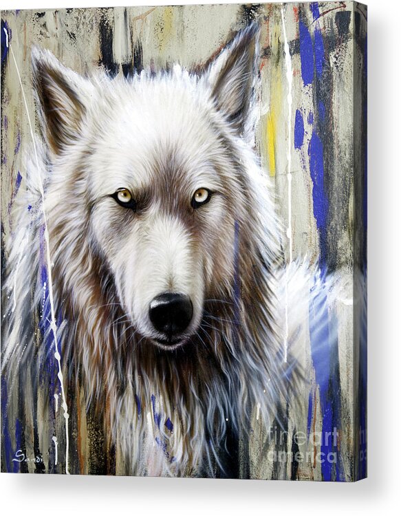 Wolf Acrylic Print featuring the painting Autumn Gold 2 by Sandi Baker